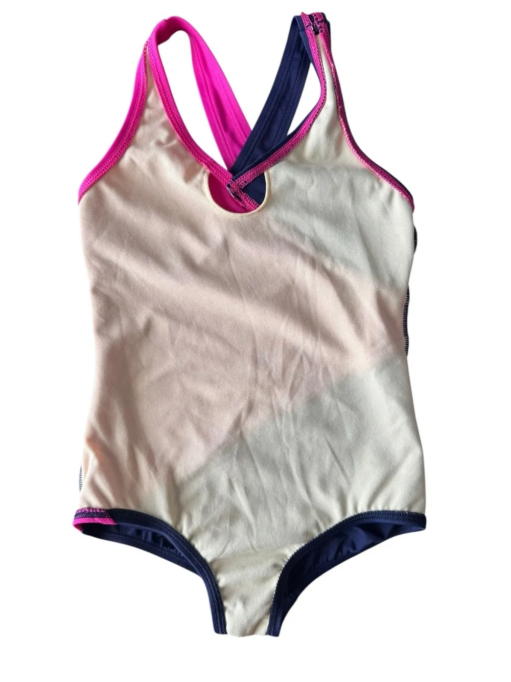 Lands’ End Girls Colorblock One Piece Swimsuit Size 5 Pink and Navy